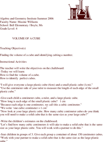 Volume Of A Cube Lesson Plan