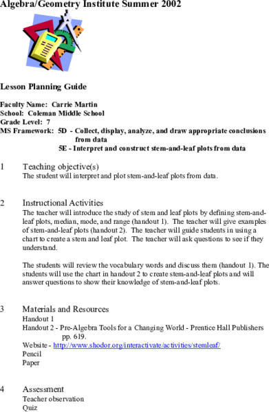 Stem-and-Leaf Plots Lesson Plan