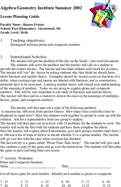 Prime and Composite Numbers Lesson Plan