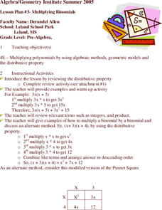 Multiplying Binomials Lesson Plan