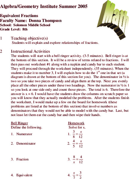 Equivalent Fractions Lesson Plan