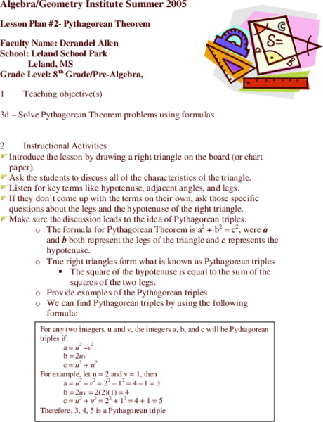Pythagorean Theorem Lesson Plan
