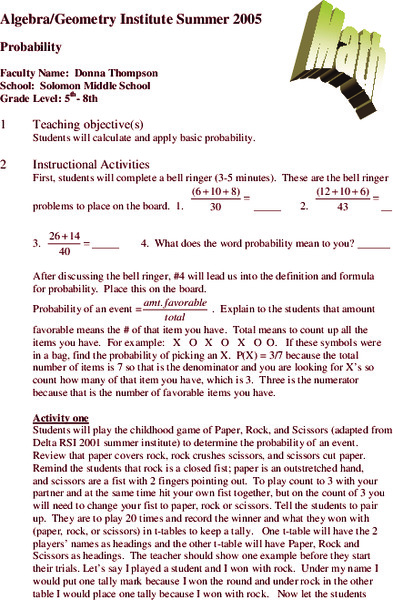 Probability Lesson Plan