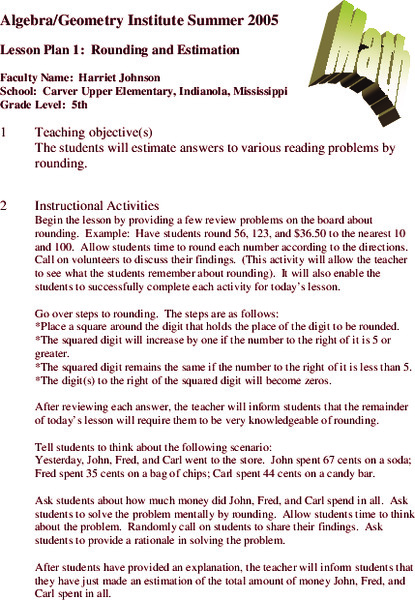 Rounding and Estimation Lesson Plan