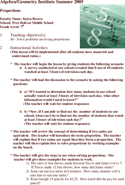 Proportions Lesson Plan