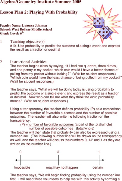 Playing With Probability Lesson Plan