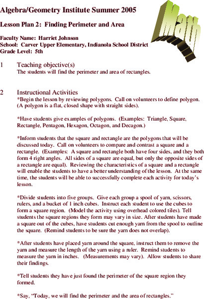 Finding Perimeter and Area Lesson Plan