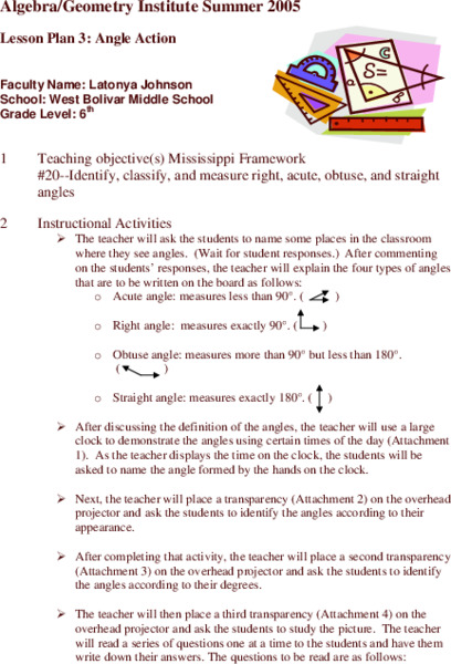 Angle Action Lesson Plan