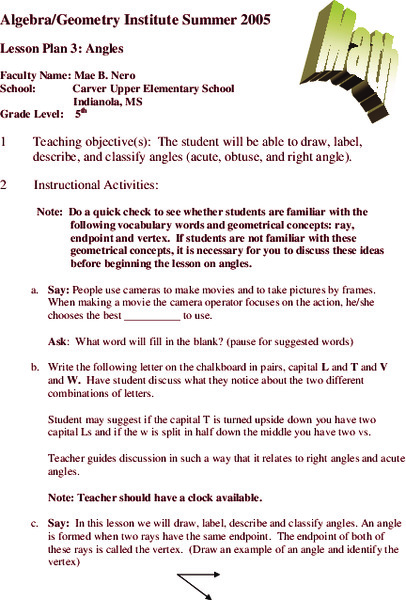 Angles Lesson Plan