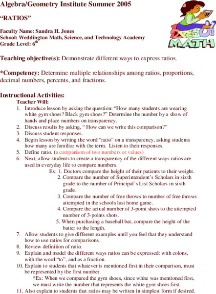 Ratios Lesson Plan