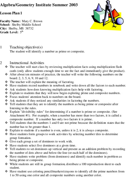 Prime and Composite Numbers Lesson Plan