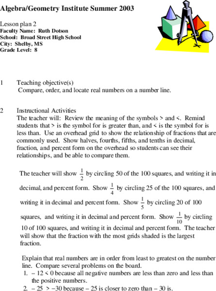 The Number Line Lesson Plan