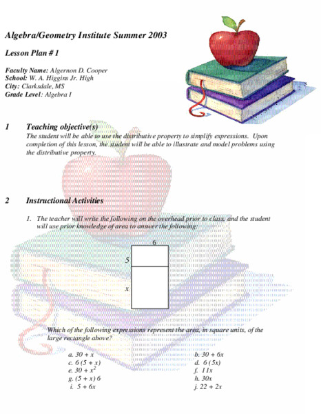 The Distributive Property Lesson Plan