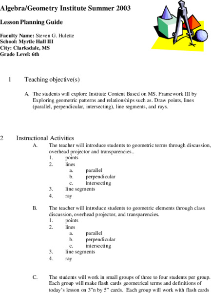 Exploring Geometric Patterns and Relationships Lesson Plan