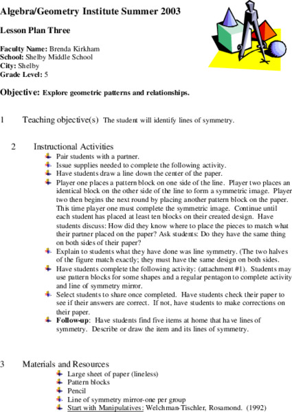 Lines of Symmetry Lesson Plan