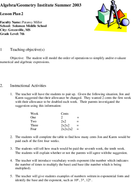 Order of Operations Lesson Plan