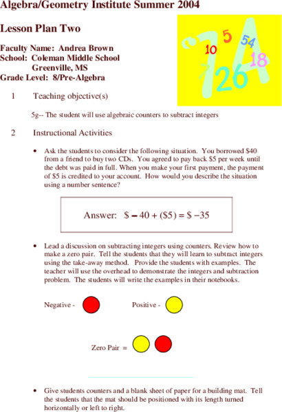 Writing Number Sentences Lesson Plan