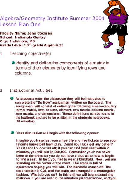 Matrices Lesson Plan