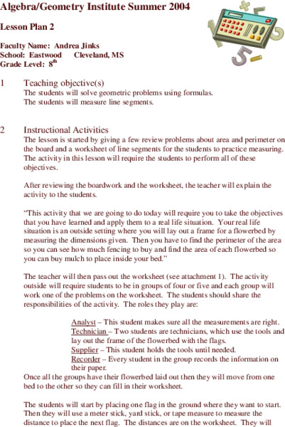 Area and Perimeter Lesson Plan