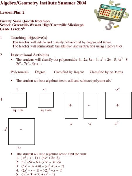 Polynomials Lesson Plan