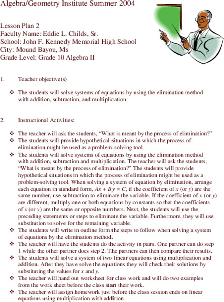 The Elimination Method Lesson Plan