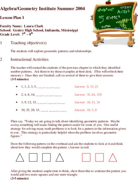 Exploring Geometric Patterns and Relationships Lesson Plan