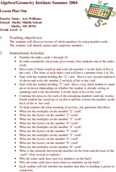Prime and Composite Numbers Lesson Plan