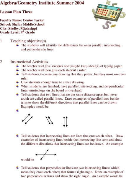 Parallel and Perpendicular Lines Lesson Plan