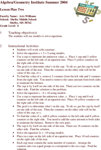 Solving Equations Lesson Plan