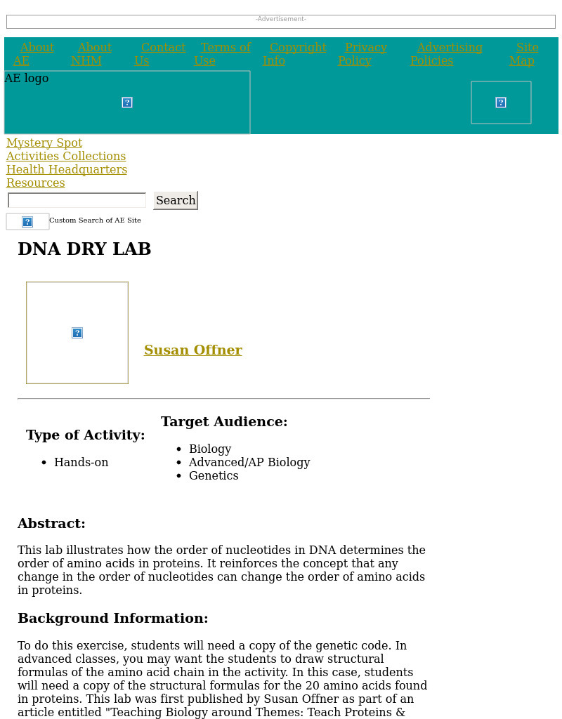 DNA Dry Lab Lesson Plan