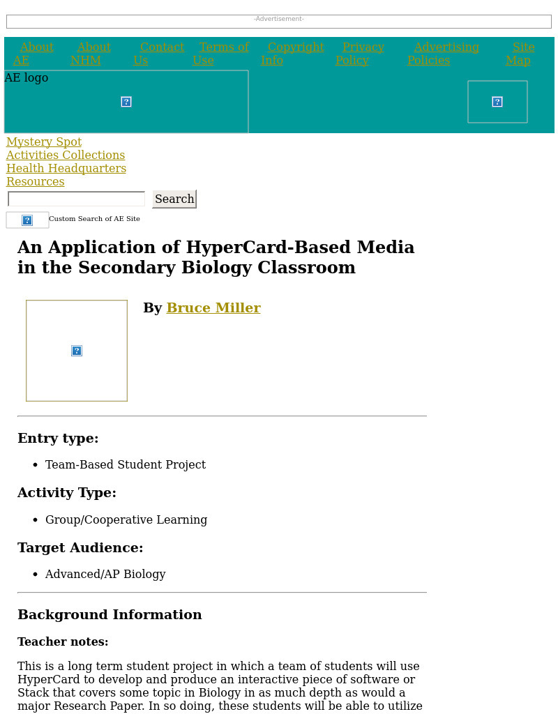 An Application of HyperCard-Based Media in the Secondary Biology Classroom Lesson Plan