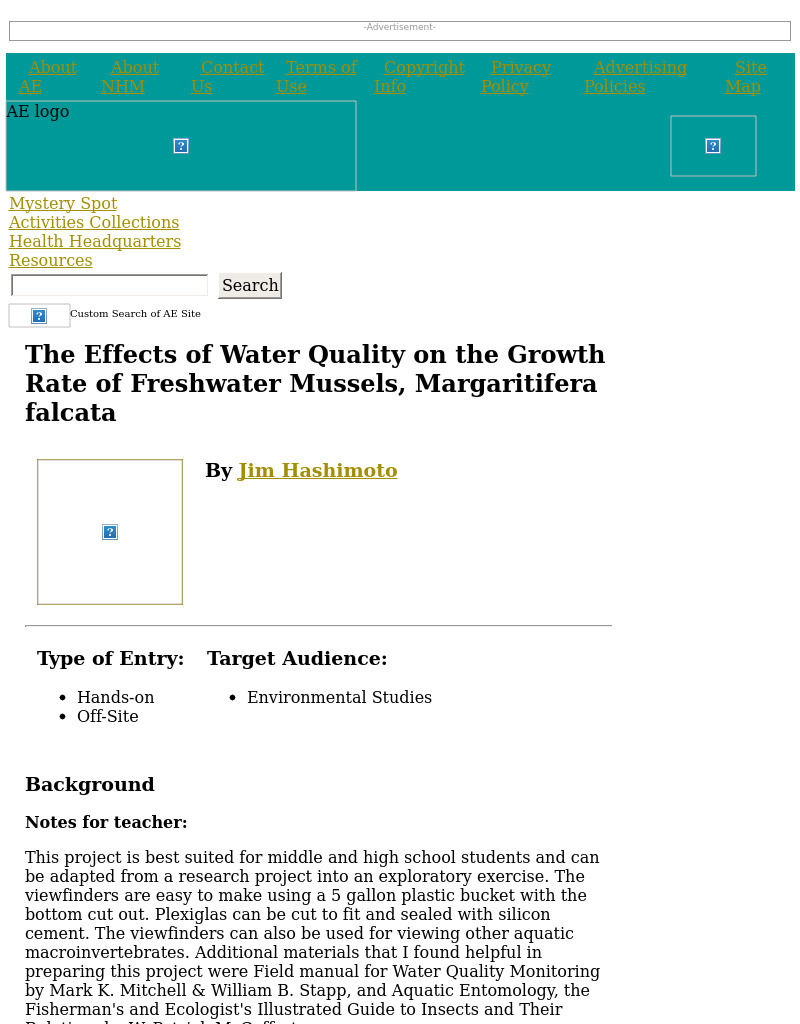 The Effects of Water Quality on the Growth Rate of Freshwater Mussels Lesson Plan