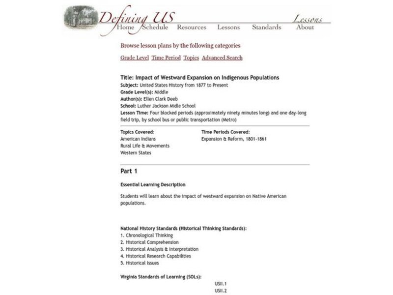Impact of Westward Expansion on Indigenous Populations Lesson Plan