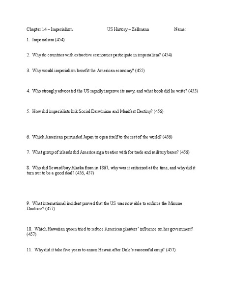 Imperialism Worksheet