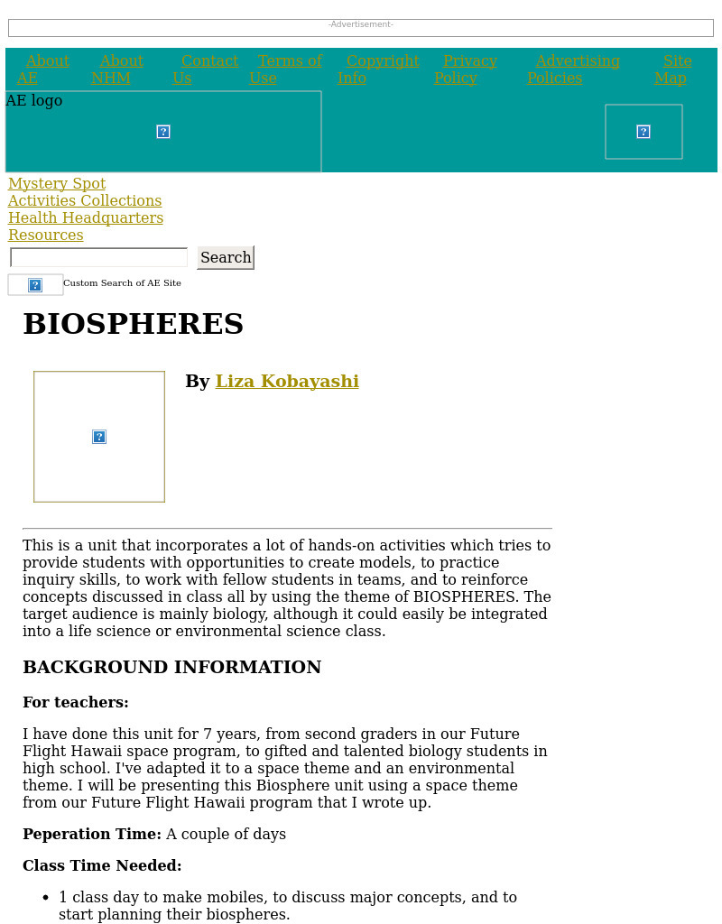 Biospheres Lesson Plan