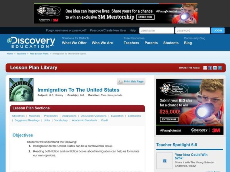 Immigration to the United States Lesson Plan