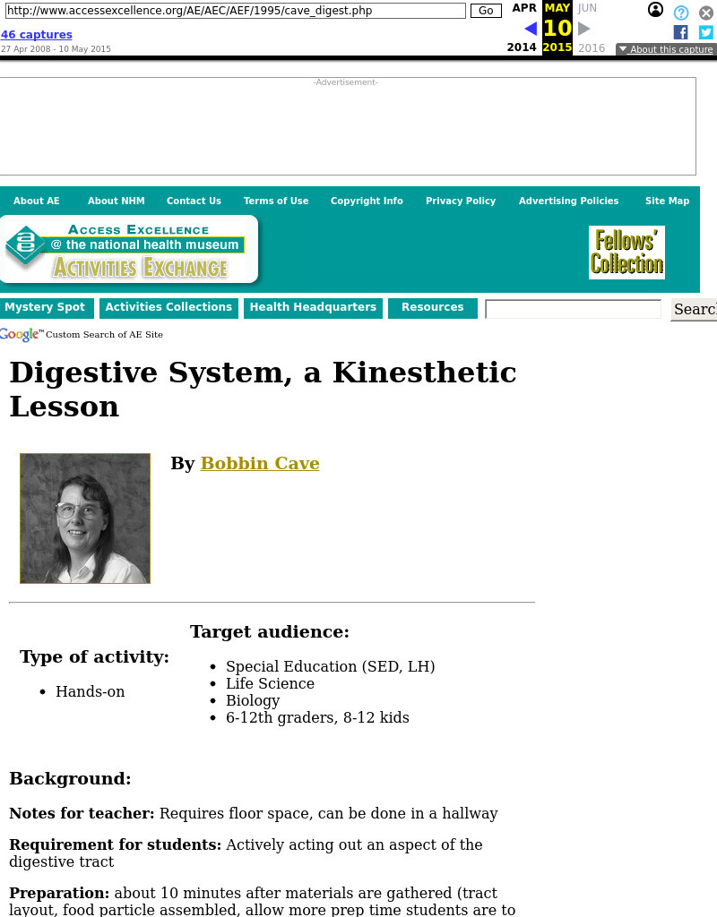 Digestive System, a Kinesthetic Lesson Lesson Plan