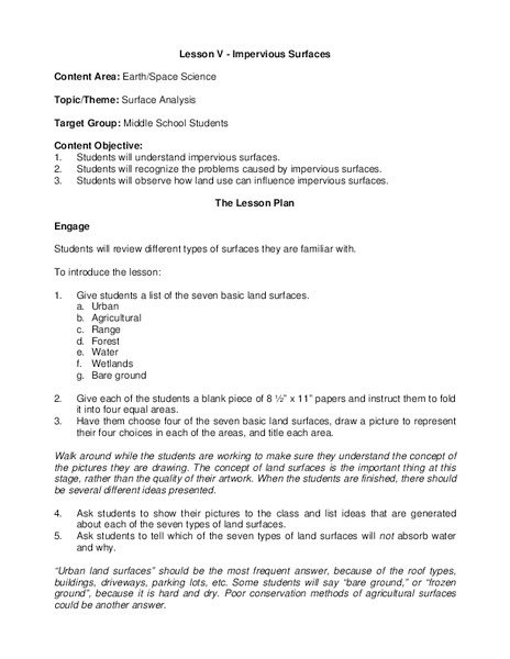 Impervious Surfaces Lesson Plan