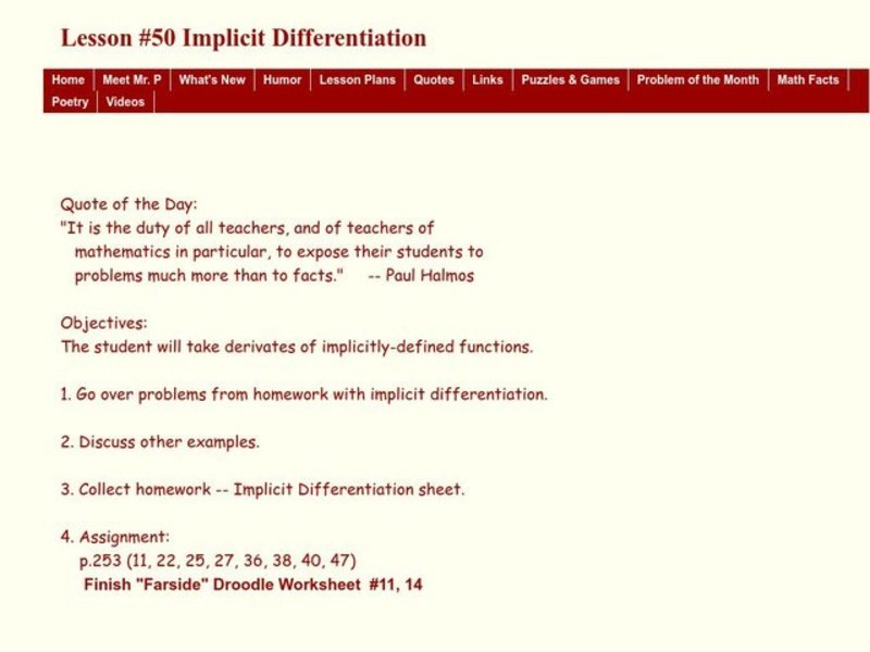 Implicit Differentiation Lesson Plan