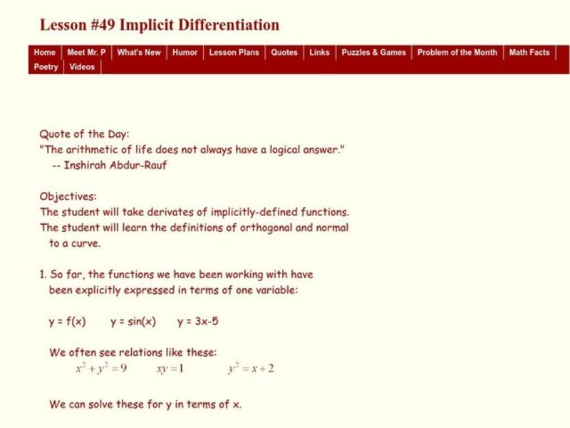 Implicit Differentiation Lesson Plan