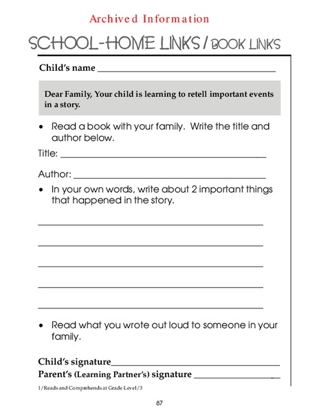 Important Events in a Story Worksheet