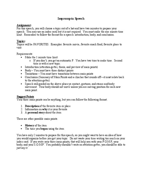 Impromptu Speech Lesson Plan