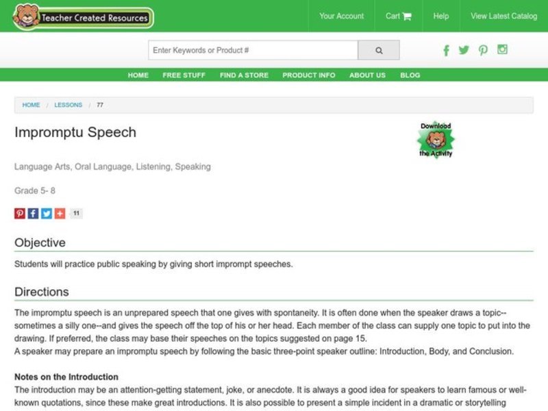 Impromptu Speech Lesson Plan