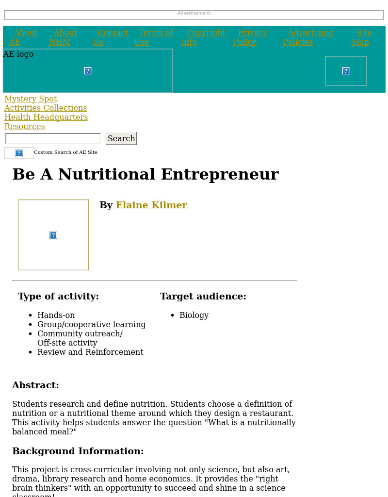 Be A Nutritional Entrepreneur Lesson Plan