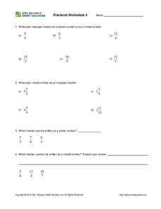 Improper Fractions Worksheet
