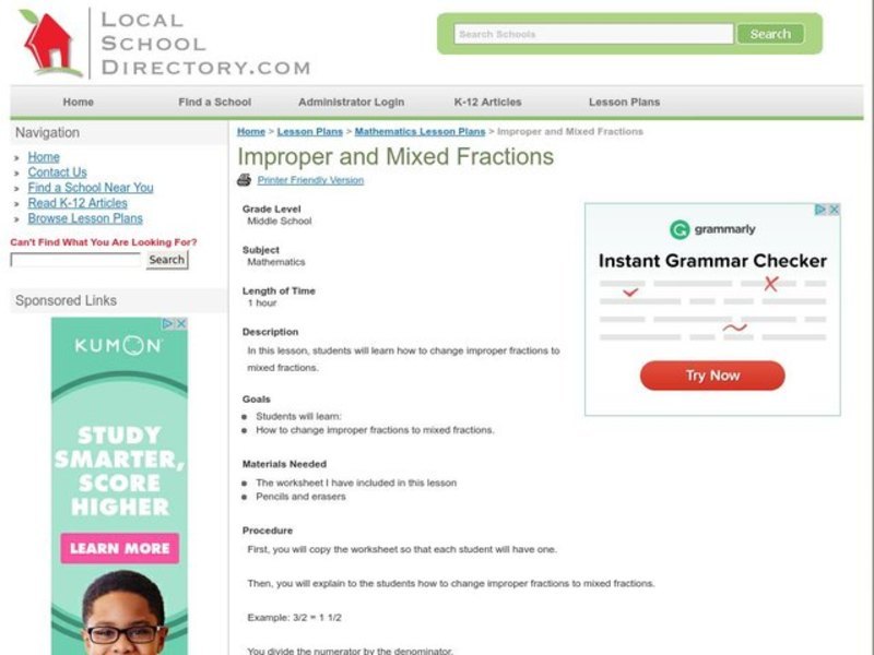 Improper and Mixed Fractions Lesson Plan