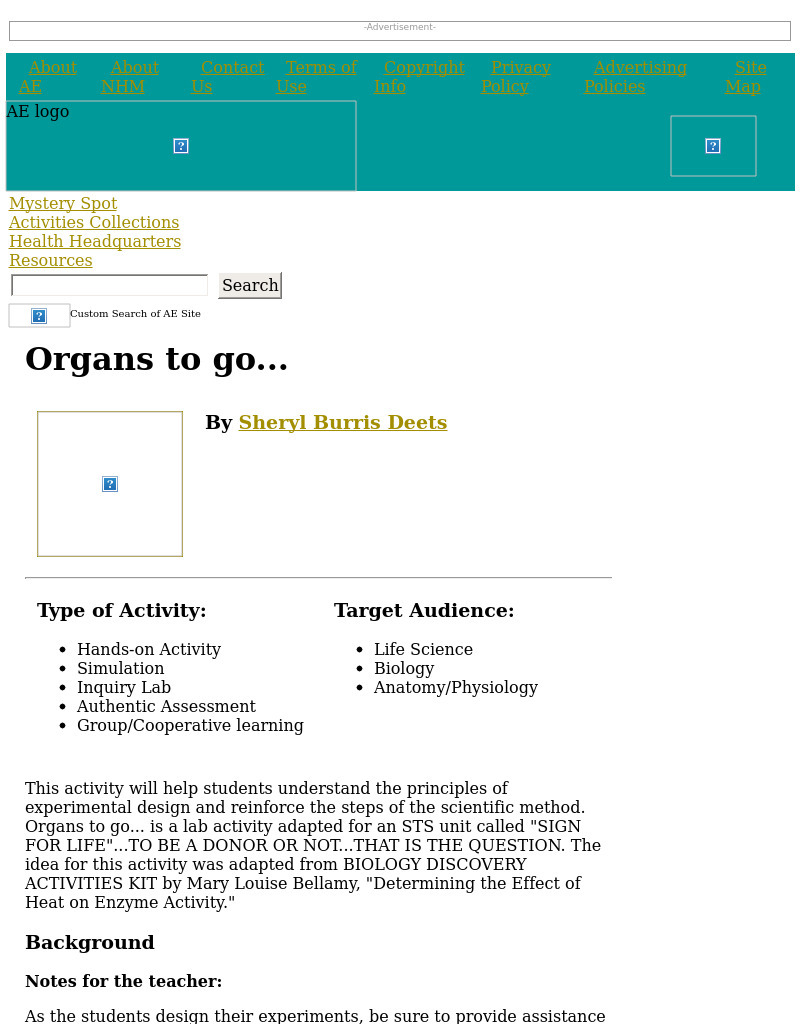 Organs to Go... Lesson Plan