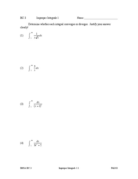 Improper Integrals Lesson Plan