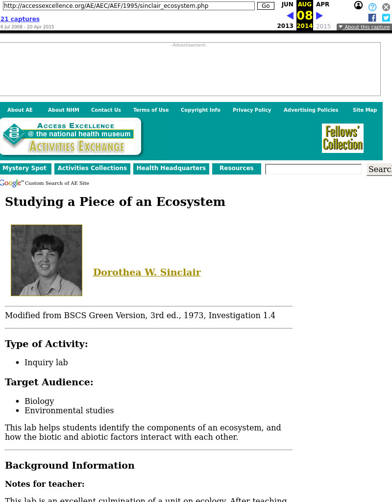 Studying a Piece of an Ecosystem Lesson Plan