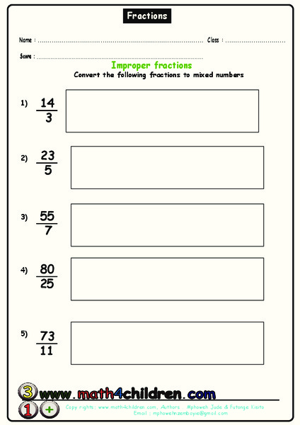 Improper Fractions Worksheet